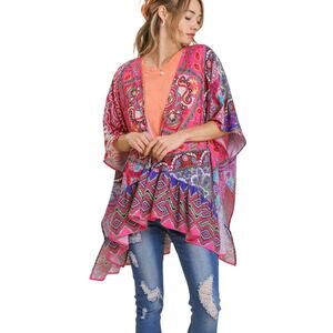 Umgee Pink Boho Mix Print Kimono size Small/Medium NEW